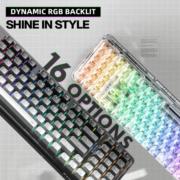Teclado Mecânico Gamer Machenike K500F-B94 - Crystal - Switch Jade - 94 Teclas - Hot-Swap - RGB - Trio Mode (USB-C/Wireless/Bluetooth) (Imagem 5)